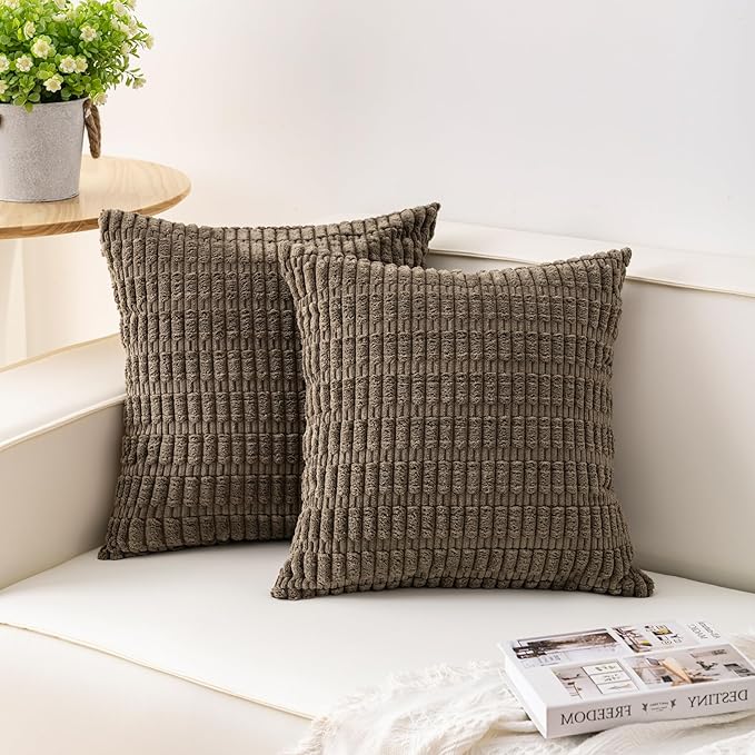 Pack of 2 Corduroy Decorative Throw Pillow Covers 24x24 InchSoft Striped Pillow Covers Modern Farmhouse Home Decor for Sofa Living Room Couch Bed（Green）