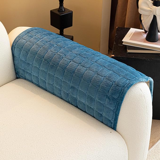 Velvet Couch Cover, Plush Sectional Sofa Cover Washable, Anti Slip Sofa Slipcover for Armrest & Backrest, Furniture Protector Covers for Pets & Kids(1PC, Black, 27.6"×27.6", Single Seater)