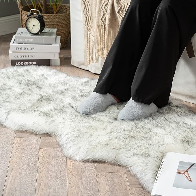 MIULEE Luxury Super Soft Fluffy Area Rug Faux Fur Sheepskin Rug Decorative Plush Shaggy Carpet for Bedside Sofa Floor Nursery 2 x 6 Feet, Gradient Grey