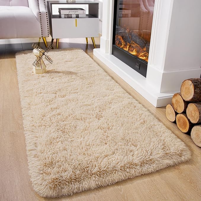 Chicrug Soft Runner Rugs for Bedroom Living Room Plush Fluffy Rug 2x7 Feet, Shag Furry Area Rug Carpet Non Shedding for Nursery Children Kids Girls Room Home Decorative, Camel