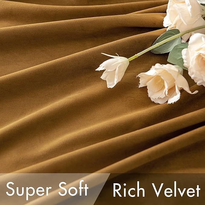 MIULEE Velvet Curtains 66 Inch Wide - Extra Wide Luxury Room Darkening Curtains for Sliding Door Bedroom Living Room Thermal Insulated Soft Window Drapes Back Tab, Gold, W 66 x L 84 inch 2 Panels
