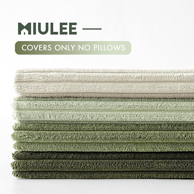 MIULEE Boho Farmhouse Throw Pillow Covers 20x20 Inch Set of 4 Mordern Neutral Green Cushion Covers Soft Corduroy Nordic Home Decor for Spring Couch Bed Sofa Living Room Green-White