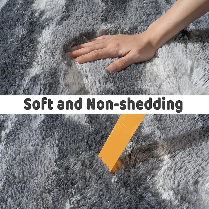 Soft Runner Rugs for Bedroom Hallways, 2x4 Abstract Grey Fluffy Shag Throw Area Rug Non Slip for Bedside Dorm, Long Shaggy Furry Carpet for Nursery Living Room