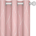 Deconovo Pink Blackout Curtains for Bedroom, Thermal Insulated Soundproof Pravicy Curtain, Silver Wave Dots Print, 42 x 63 Inch Long, Machine Washable Window Panels for Kids Room Nursery, Set of 2