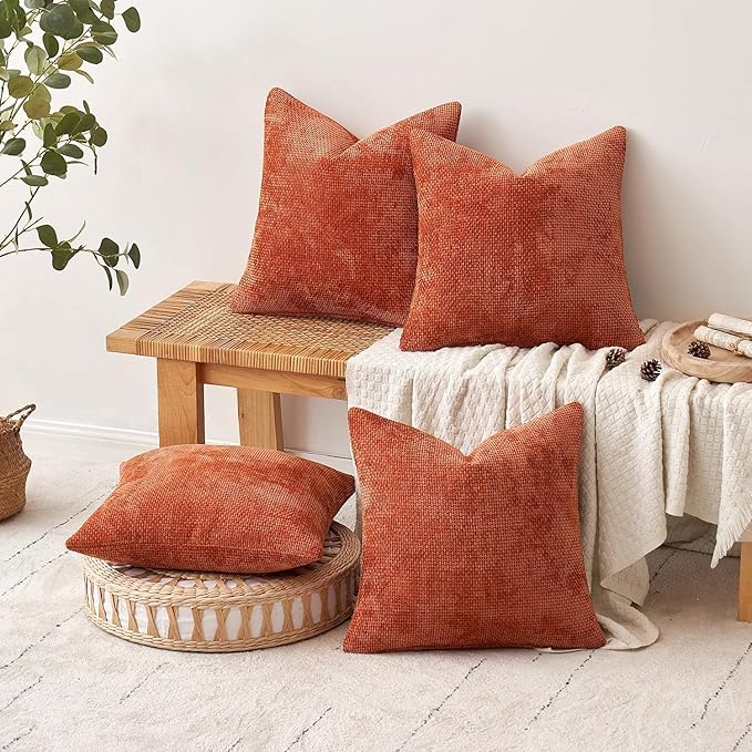MIULEE Pack of 2 Burnt Orange Decorative Pillow Covers 18x18 Inch Soft Chenille Couch Throw Pillows Farmhouse Cushion Covers for Home Decor Sofa Bedroom Living Room