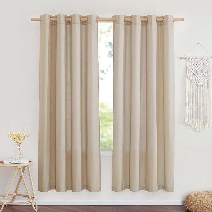 NICETOWN Linen with Polyester Curtains 72 inch Length 2 Panels, Grommet Privacy Curtains with Light Filtering Linen Blend Window Treatment for Living Room/Bedroom, Angora, W55 x L72, 2 Panels .