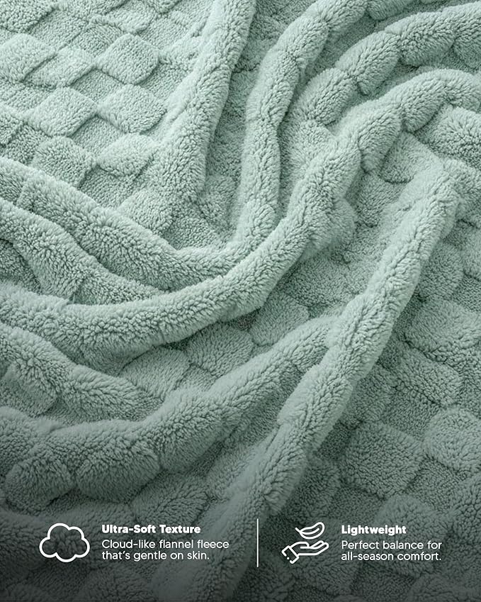 Utopia Bedding Sage Green Checkered Fleece Throw Blanket for Couch or Bed, Soft Plush Cozy Blanket for Women and Men, Ultra Comfy Travel-Friendly Bed Throws for Relaxation, 50x60 Inches