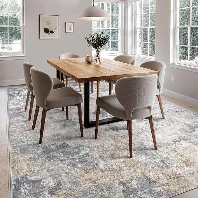 UERMEI 5x8 Area Rug Living Room Rugs - Washable Neutral Modern Abstract Soft Thin Large Rug Indoor Floor No Slip Rug Carpet for Bedroom Under Dining Table Home Office Decor - Blue Grey