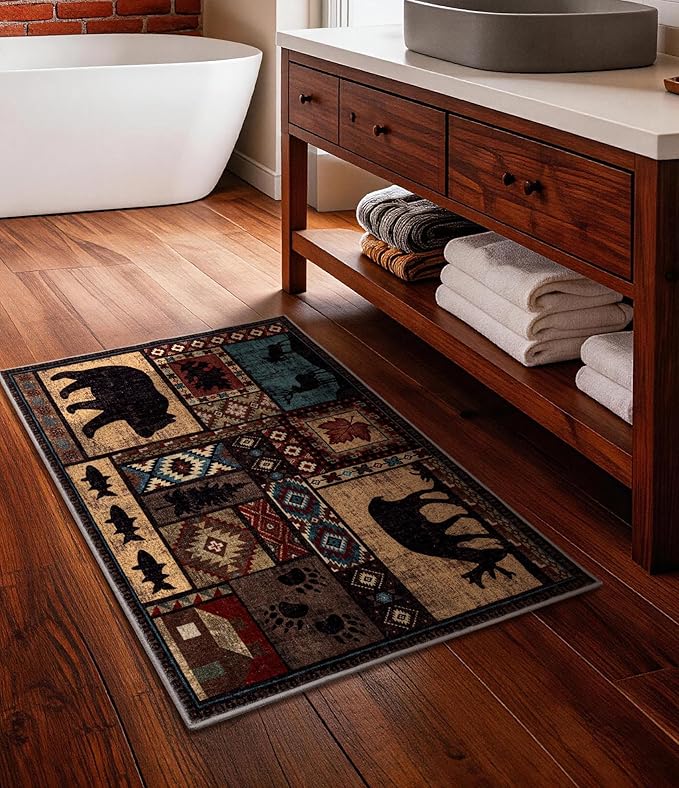 YIHOUSE Washable Entryway Rug, 2x3 Rustic Cabin Area Rug, Non-Slip Indoor Door Mat Ultra-Thin for Kitchen, Mudroom, Laundry Room, Bedroom Entry
