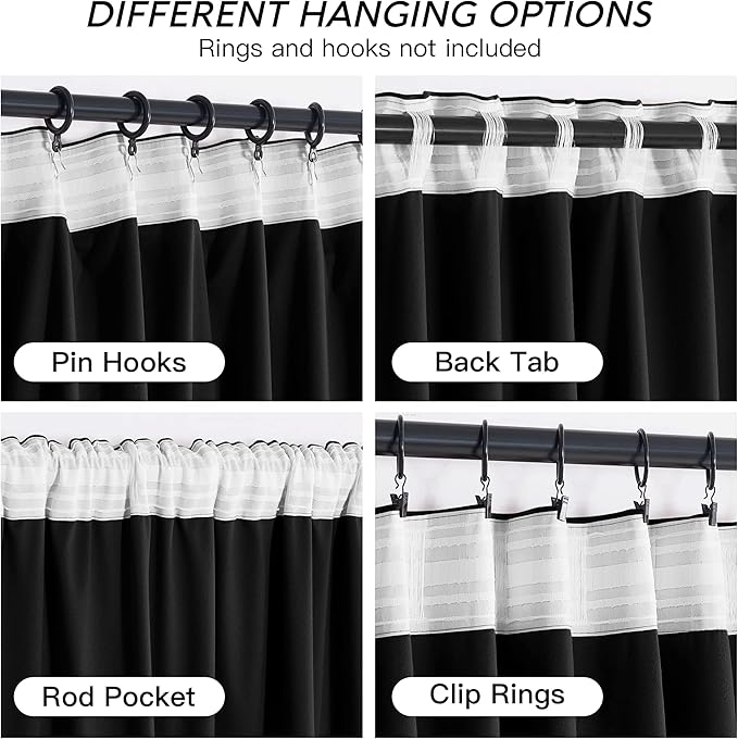 RYB HOME Black Velvet Curtains 72 inches with Hook Belt, Soft Fabric Room Darkening Thermal Insulated Luxurious Home Decor Curtains for Living Room Bedroom, W 52" x L 72", 2 Panels Set