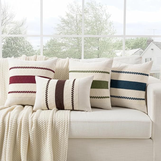 Fancy Homi Set of 1 Burgundy Boho Big Decorative Throw Pillow Covers 24x24 Inch for Couch Bed Sofa, Aesthetic Modern Farmhouse Christmas Room Decor, Soft Cotton Textured Wind Red Cushion Case