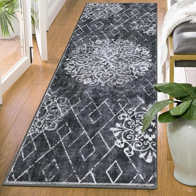 HEBE Hallway Runner Rug 2'x6' Washable Vintage Distressed Area Rugs Non Slip Laundry Rug Runner Boho Floor Carpet Runners for Hallways Entryway Laundry Room Kitchen Bathroom