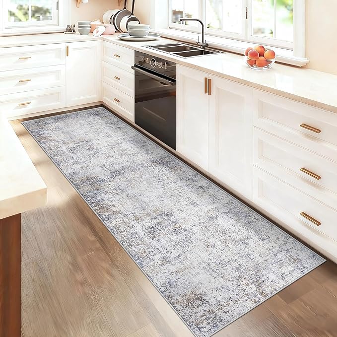 XLUEZ 2x7 Runner Rug for Hallway, Washable Modern Abstract Runner Rugs Neutral Soft Non Slip Kids Rug Stain Resistant Indoor Runners for Entryway Bedroom Kitchen Laundry Room(Bluegrey, 2'x7')