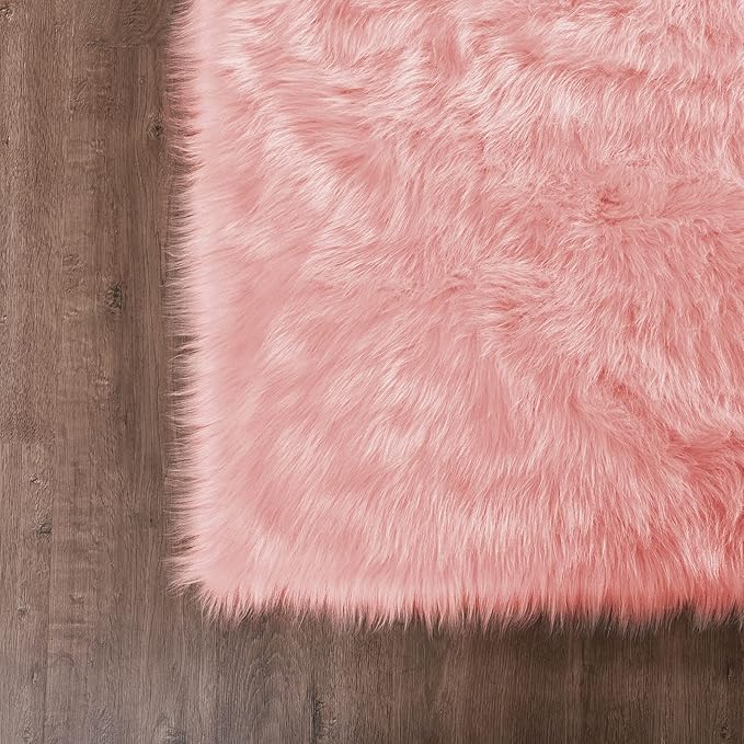 Goolela Pink Area Rug 9x12 Fluffy Fuzzy Furry Rug for Girls Bedroom Faux Sheepskin Fur Shaggy Soft Luxury Rectangle