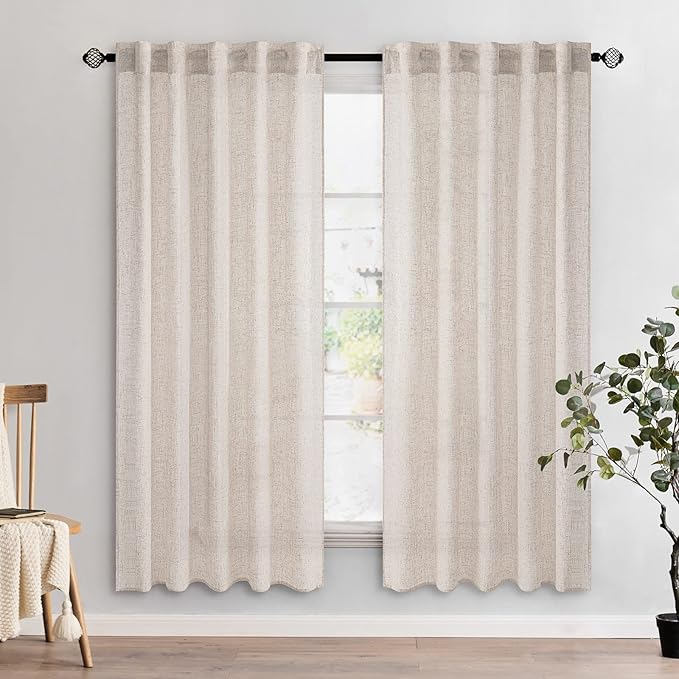 MIULEE Natural White Linen Curtains 72 Inch Length 2 Panels for Bedroom Living Room, Soft Thick Linen Textured Window Drapes Semi Sheer Light Filtering Back Tab Rod Pocket Burlap Look Decor, W37xL72