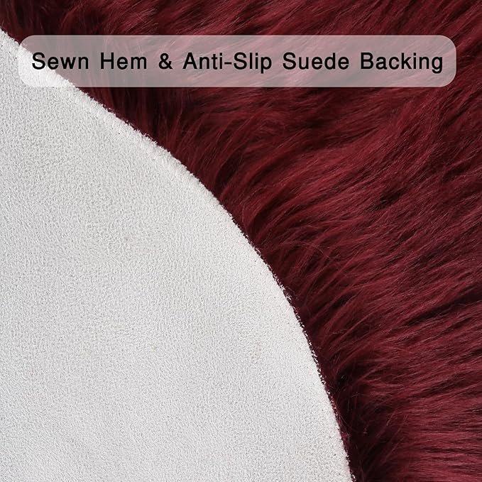 duduta Burgundy Faux Sheepskin Runner Rug 2x6 ft, Fluffy Shag Bedroom Dorm Rug Decor Fur Seat Couch Covers Washable