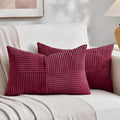 Fancy Homi 2 Packs Burgundy Lumbar Decorative Throw Pillow Covers 16x26 Inch for Couch Bed Sofa, Rustic Farmhouse Boho Spring Home Decor, Soft Striped Corduroy Rectangle Accent Cushion Case