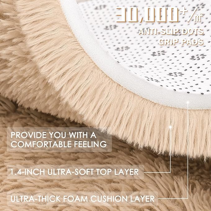 OLANLY 2x5 Machine Washable Runner Rugs for Hallway, Soft Fluffy Shaggy Bedside Rugs for Bedroom, Living Room, Indoor Floor Carpet for Kids Girls and Boys, Nursery Rooms, Home Decor Aesthetic, Beige