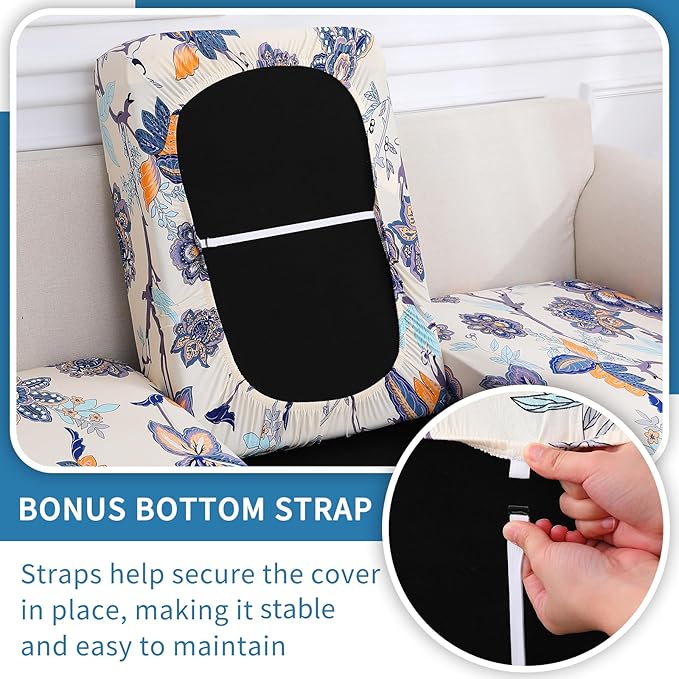 hyha Printed Couch Cushion Covers, Floral Sofa Covers Washable for 2 Cushion Couch, Stretch Pattern Outdoor Cushion Covers for Patio Furniture with Elastic Bottom(2 Packs, Vintage Flower)