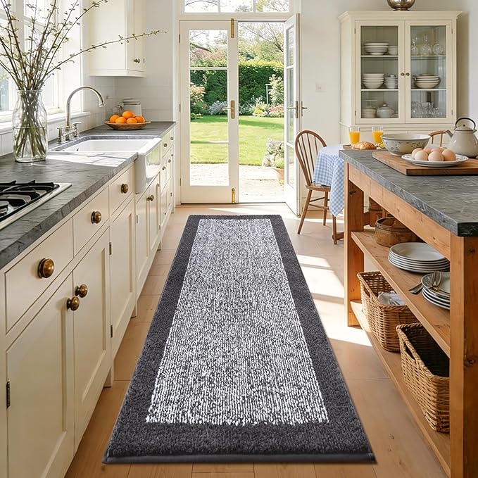 60x24 Long Bathroom Rugs Washable Non Slip, Dark Grey Bath Mat for Bathroom Floor Tub, Soft Absorbent Quick Dry Mats for Shower, Bathtub,Home Decor