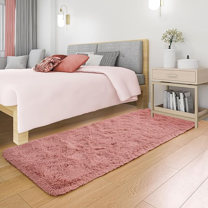 Tepook Soft Runner Rugs for Bedroom 2x6 ft with Rubber Backing, Blush Fluffy Rugs for Living Room, Shag Bedside Rug Fuzzy Plush Carpet for Room, Area Rug for Dorm Nursery Hallway Indoor Home Decor