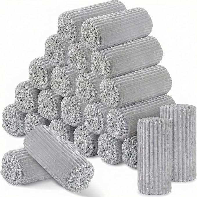 Buryeah 24 Pcs Flannel Throw Blanket Bulk 50 x 60 in Sleepover Blanket Outdoor Wedding Throw Lightweight, Oeko-tex Standard 100 Certified for Sofa Homeless Gifts (Light Gray)