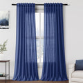 Classic Blue Linen Curtains 90 Inch Long 2 Panels Set for Bedroom Living Room Linen Textured Window Drapes Semi Sheer Light Filtering Rod Pocket Back Tab Cotton Textured Farmhouse Curtain 52x90