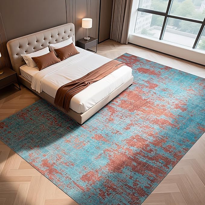 Washable Rugs 8x10 Area Rugs for Living Room-Modern Abstract Rugs for Bedroom,Dining Room,Ultra Soft Low Pile Large Carpet with Non Slip Rubber Backing,Neutral Accent Rug for Nursery Home Office