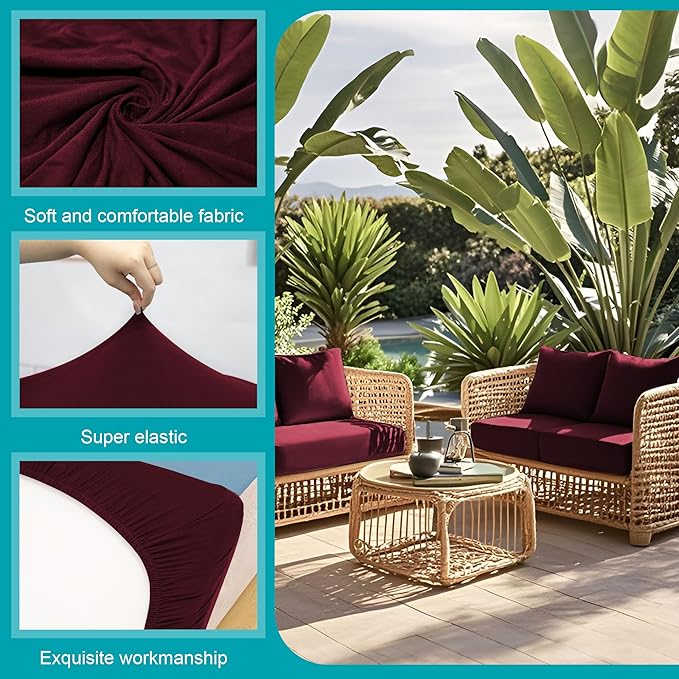 12Pcs Stretch Patio Cushion Covers,Outdoor Couch Covers Replacement,Outdoor Couch & Sofa Slipcovers,for Patio Furniture Cushion Covers,Washable Reusable urniture Protector(Wine Red,Cover Only)