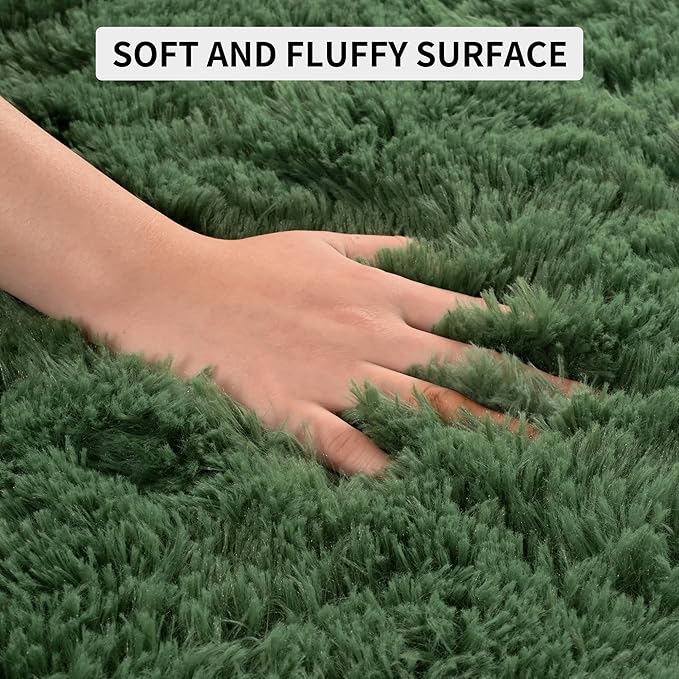 Tepook Soft Fluffy Rugs for Living Room, 5x8 Shaggy Area Rug for Bedroom, Modern Shag Rug Fuzzy Carpets for Kids, Plush Indoor Nursery Home Decor Rug with Non-Slip Bottom, Dark Green