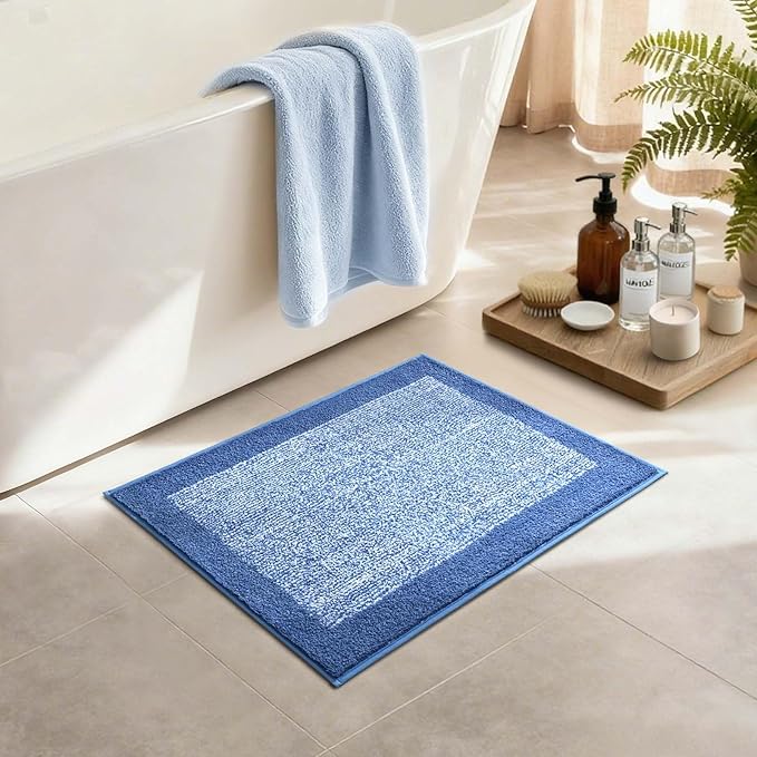 Bathroom Rugs 24x17 Non Slip Washable, Blue Bath Mat for Bathroom Floor Tub, Soft Absorbent Quick Dry Mats for Shower, Bathtub,Home Decor