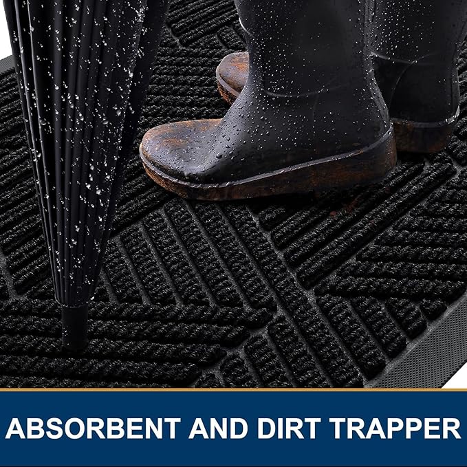 Smiry Front Door Mat Outside Entrance, Heavy Duty Sturdy Natural Rubber Doormat, Trap Dirt and Moisture, Easy Clean Low Profile Welcome Floor Mats for Indoor Outdoor Entry, 71x23 Inch, Black