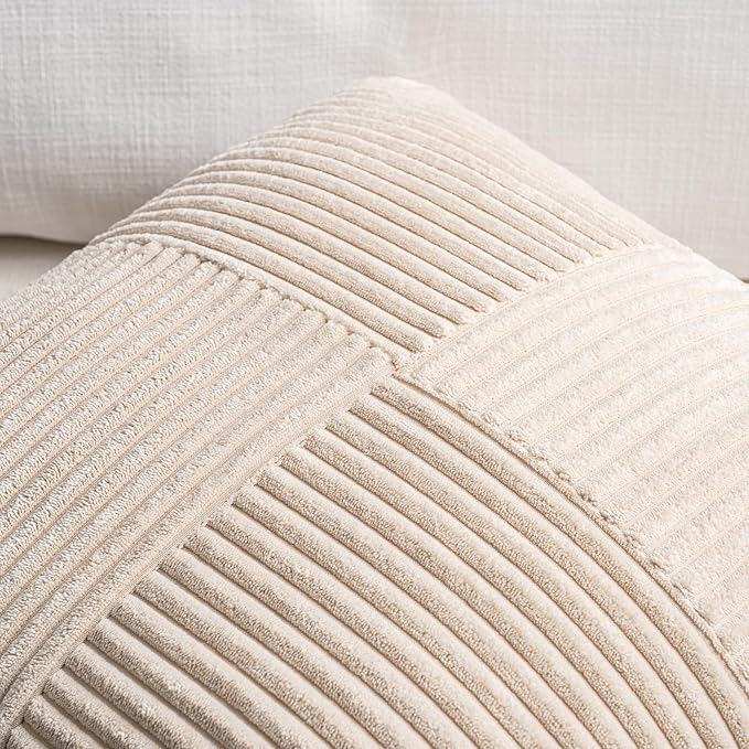 Fancy Homi 2 Packs Tan Lumbar Decorative Throw Pillow Covers 16x26 Inch for Living Room Couch Bed Sofa, Farmhouse Boho Home Decor, Soft Striped Corduroy Rectangle Accent Cushion Case 65x40 cm