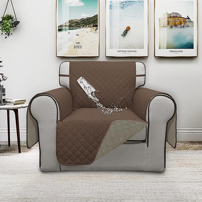 ISSUNTEX Double Protection 100% Waterproof Chair Sofa Covers for Living Room, Reversible Furniture Protector Sofa Cover for Dogs, Pets, Kids (Brown/Beige)