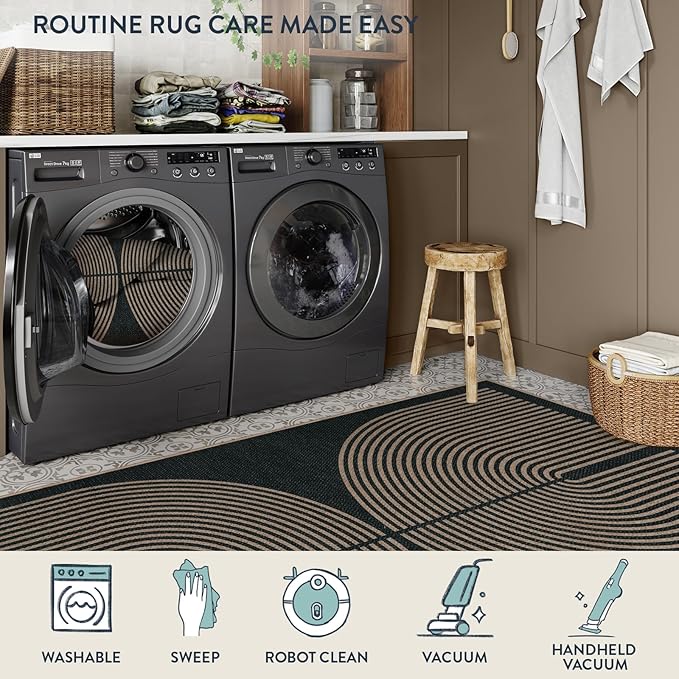 Lahome Modern Rainbow Easy Jute 4x6 Rug, Outdoor Patio Rug for Living Room Washable Black Carpet for Bedroom, Contemporary Non Slip Non Shedding Floor Carpet for Office Backyard