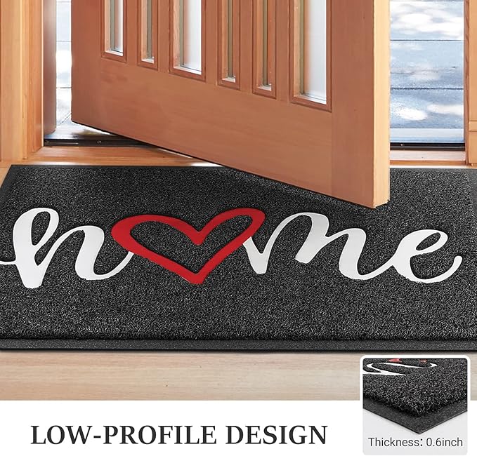 BeneathYourFeet Door Mat, Welcome Mat Low Profile Floor Mat Front Doormat Indoor and Outdoor Doormat Non Slip Rugs for Entryway, Patio, High Traffic Areas (36"x24", Black-Home)