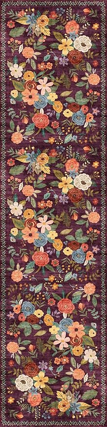 Rug for Hallways Kitchen Rug 2'6" x 14', Non Slip Washable Rugs with Rubber Backing Soft Floral Carpet Runner for Hallways, Kitchen, Laundry, Bedroom, Bathroom(2.6 x 14, Purple Lawn)