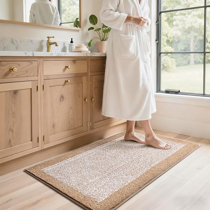 48x24 Long Bathroom Rugs Washable Non Slip, Beige Bath Mat for Bathroom Floor Tub, Soft Absorbent Quick Dry Mats for Shower,Bathtub,Home Decor