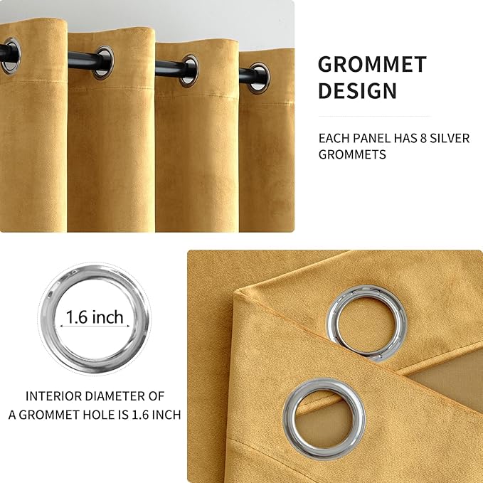 MIULEE Velvet Curtains Golden Elegant Grommet Thermal Insulated Soundproof Room Darkening Curtains/Drapes for Classical Living Room Bedroom Decor 52 x 84 Inch Set of 2