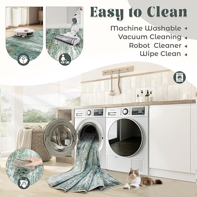 8x10 Area Rugs for Living Room, Washable Modern Abstract Large Area Rug Neutral Soft Non Slip Kids Rug Stain Resistant Indoor Carpet for Bedroom Nursery Dining Room Playroom(Green, 8'x10')
