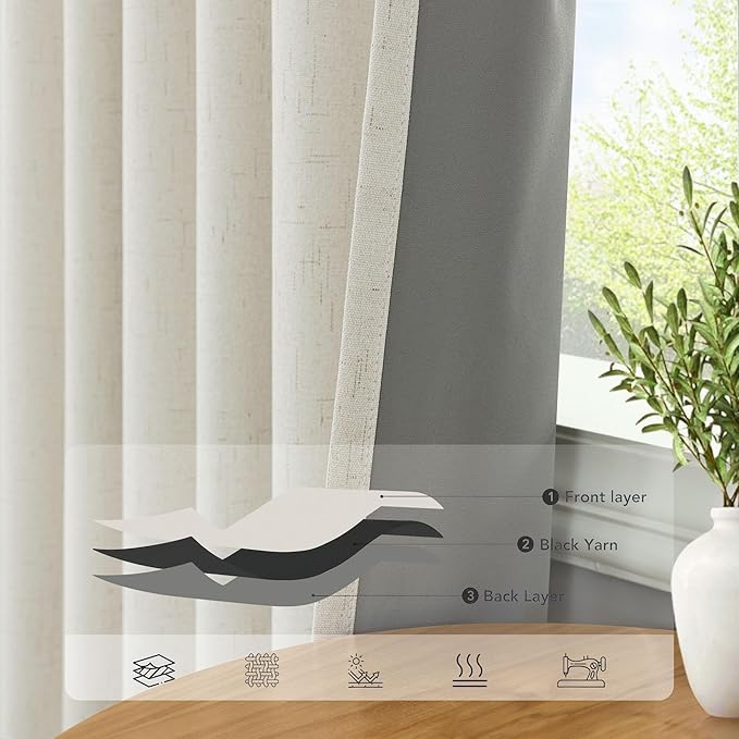 Custom Made Curtains 86 Inches Long for Bedroom 2 Panels Set Unique Faux Linen Blackout Curtain for 84-88 Inch Tall Window Black Out Drapes Living Room Modern Farmhouse Back Tab Rod Pocket Cream Ivory