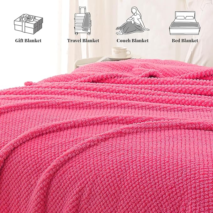 Whale Flotilla King Size Fuzzy Fleece Blanket for Bed, 90x104 Inch Fluffy Warm Soft Jacquard Blankets for All Season, Lightweight and Cozy, Hot Pink