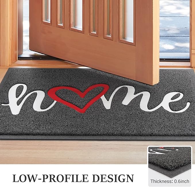 BeneathYourFeet Door Mat, Welcome Mat Low Profile Floor Mat Front Doormat Indoor and Outdoor Doormat Non Slip Rugs for Entryway, Patio, High Traffic Areas (30"x17.5", Grey-Home)