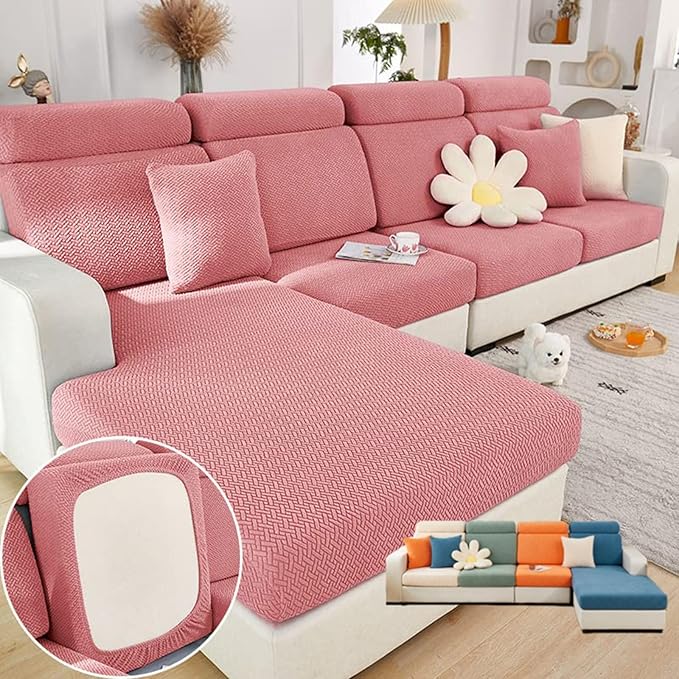 Soothing Home Sofa Covers, Sofa Hero Covers, Wear-Resistant Universal Couch Covers Washable Stretch Sectional Couch Cushion Covers (Pink,Back Cover L)