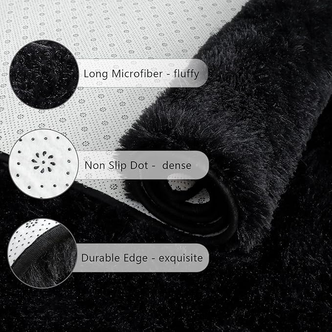 Chicrug Soft Runner Rug for Bedroom Living Room Plush Fluffy Rug 2x3 Feet, Shag Furry Runner Carpet Non Shedding for Nursery Children Kids Girls Room Home Decorative, Black