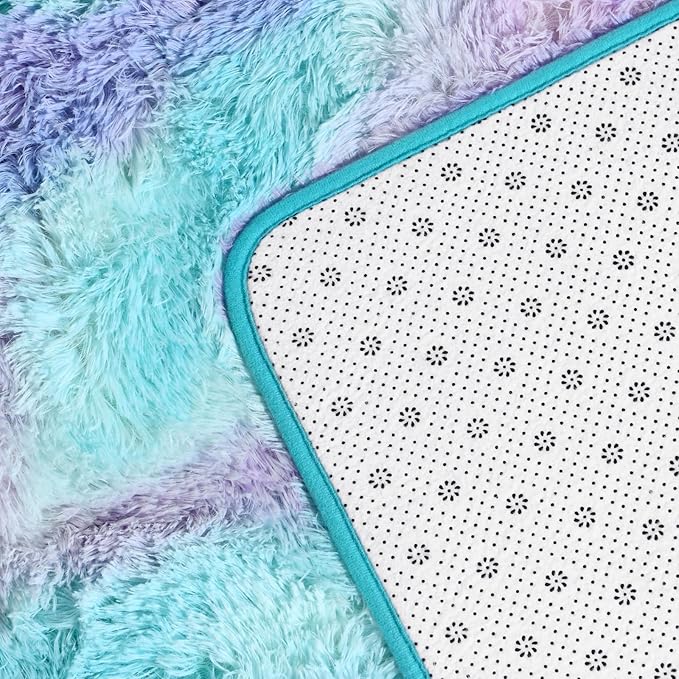 Deerhoo Large Shag Area Rugs 5 x 8, Tie-Dyed Plush Fuzzy Rugs for Living Room, Ultra Soft Fluffy Furry Rug for Bedroom, Indoor Carpet Nursery Rugs for Kids Room Home Decor, Rainbow