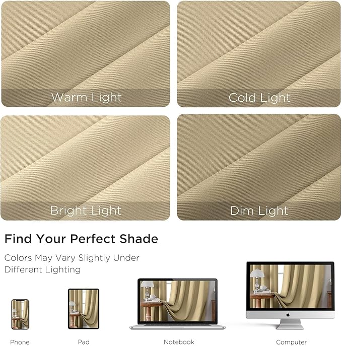 CUCRAF Beige Blackout Curtains 54 inch Length 2 Panels Set, Rod Pocket Room Darkening Drapes for Bedroom Living Room, Insulated Thermal Light Blocking Window Curtain (W52 x L54 Inch)