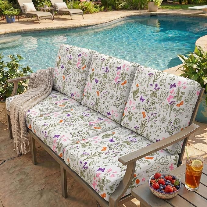 hyha Printed Couch Cushion Covers, Floral Sofa Covers Washable for 3 Cushion Couch, Stretch Pattern Outdoor Cushion Covers for Patio Furniture with Elastic Bottom(Large, Sage Wild Green)