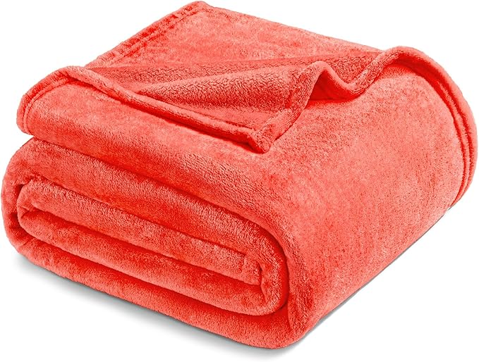 Exclusivo Mezcla Fleece Blanket Twin Size for Bed, Super Soft and Warm, All Season, Cozy, Plush, Lightweight, 90x66 Inches, Coral Orange