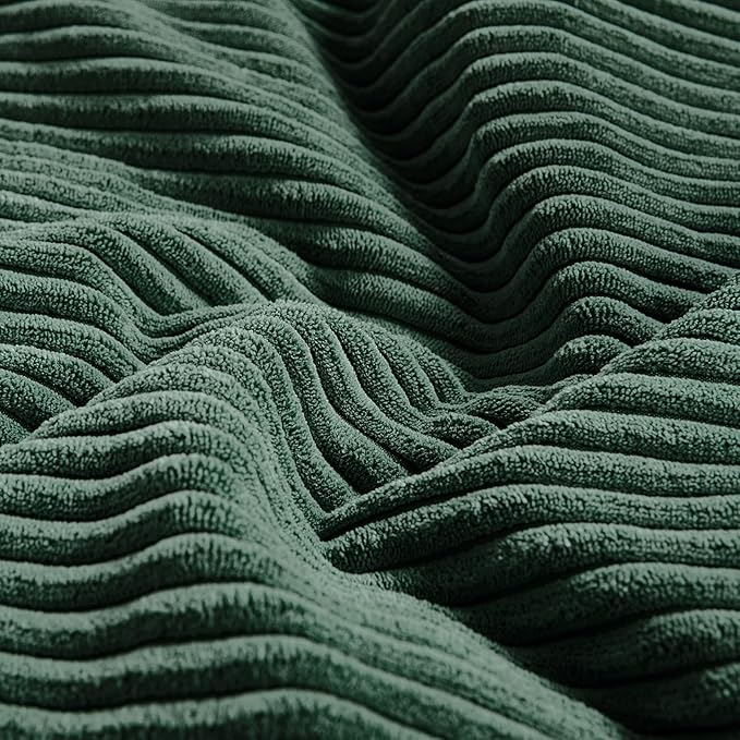 Fancy Homi Set of 2 Dark Green Decorative Throw Pillow Covers 26x26 Inch for Bedroom Couch Bed, Boho Farmhouse Forest Green Home Decor, Soft Corss Corduroy Patchwork Textured Cushion Case 66x66 cm